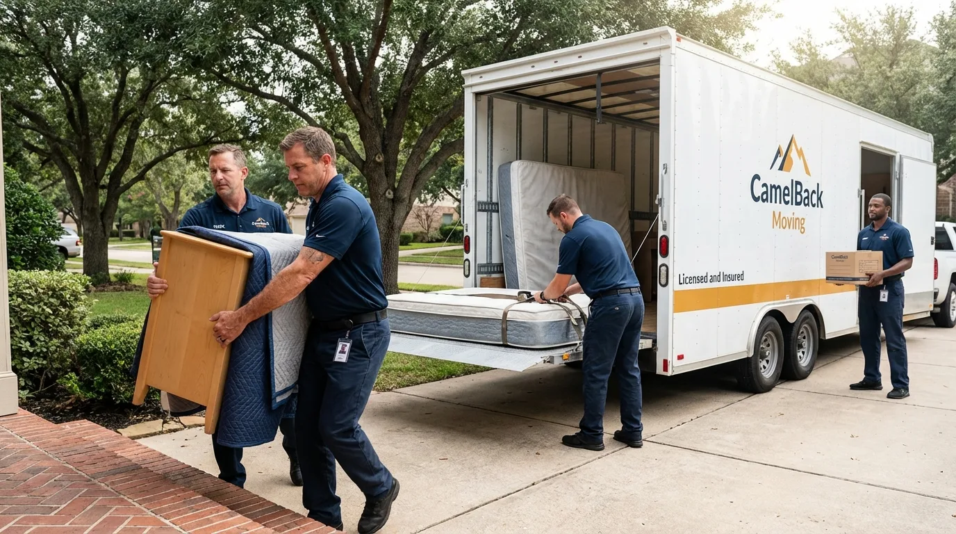 Crew loading residential truck for cross-state move from Manhattan, IL