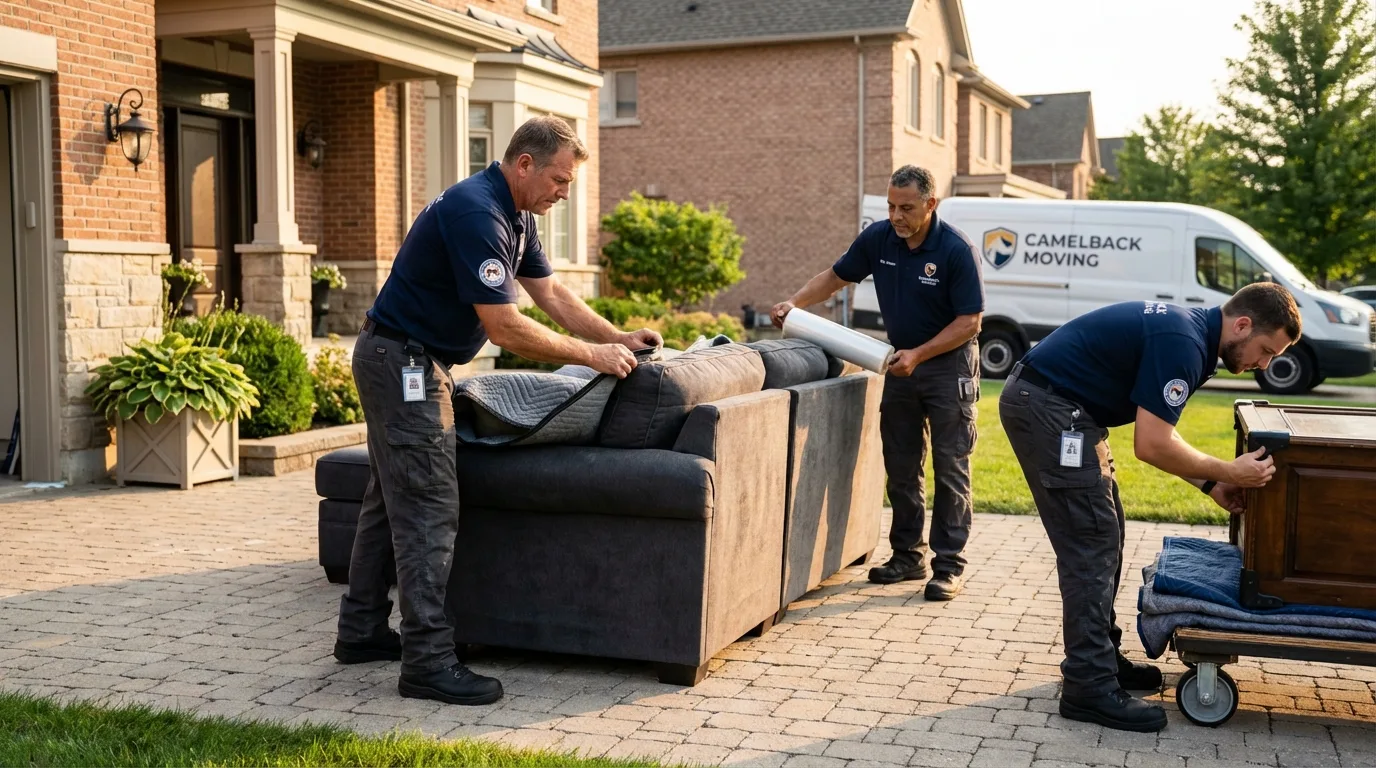 Large estate moving crew wrapping furniture in Manhattan, IL